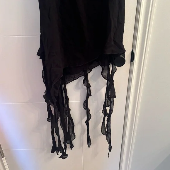NWT Black Asymmetrical Ruffle Slip Mini Dress Size L Y2K Date Night Glam - Picture 10 of 10